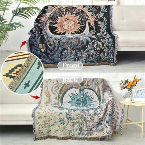 Boho Throw Blanket Reversible Cotton Tapestry Hippie Room Decor - Picture 3 of 7